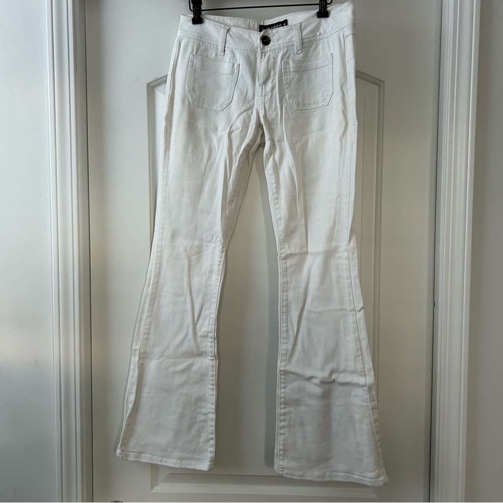 Y2K Blue Spice white bell bottom flare jeans